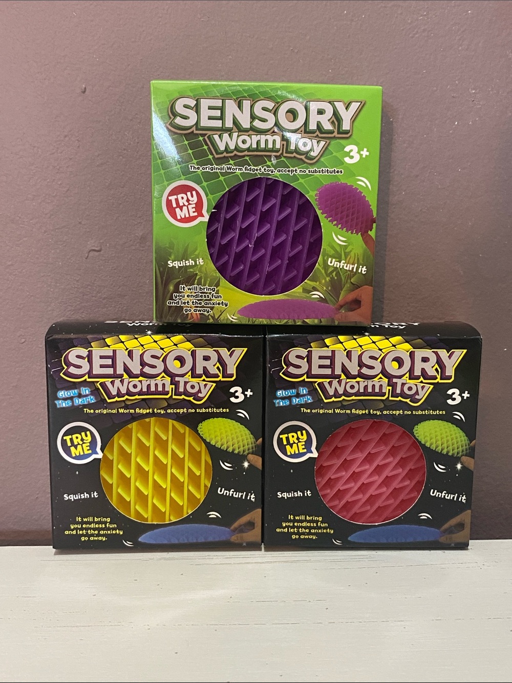 SENSO Sensory Worm Toy - Purple, Yellow, Pink